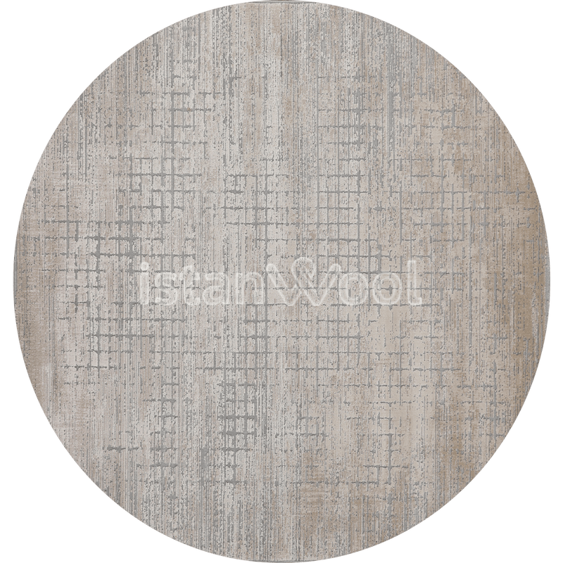 Alfombra Redonda Moderna con Diseño, Gruesa, Pelo con Relieve, Color Beige. Colección Atakoy.