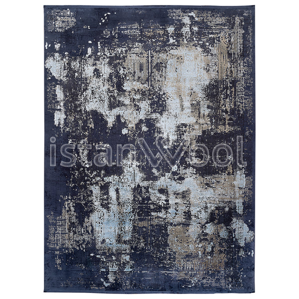 Alfombra Grande Moderna, Gruesa, Pelo con Relieve, Color Azul Oscuro. Colección Yildiz