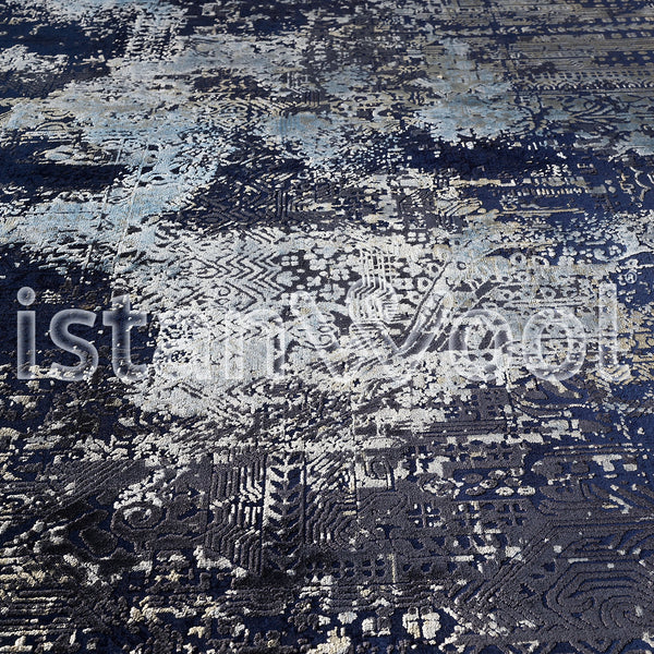 Alfombra Grande Moderna, Gruesa, Pelo con Relieve, Color Azul. Colección Yildiz