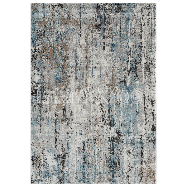 Alfombra Moderna, Gruesa, Pelo con Relieve, Color Azul con Dorado. Colección Kilyos