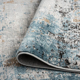 Alfombra Moderna, Gruesa, Pelo con Relieve, Color Azul con Dorado. Colección Kilyos