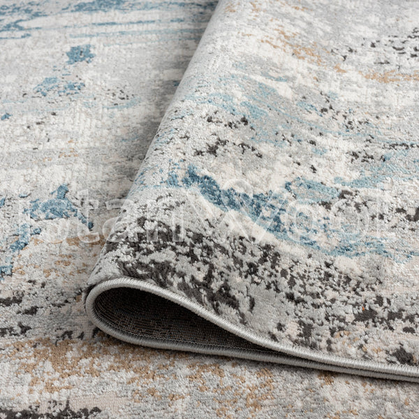 Alfombra Moderna, Gruesa, Pelo con Relieve, Color Azul con Dorado. Colección Kilyos