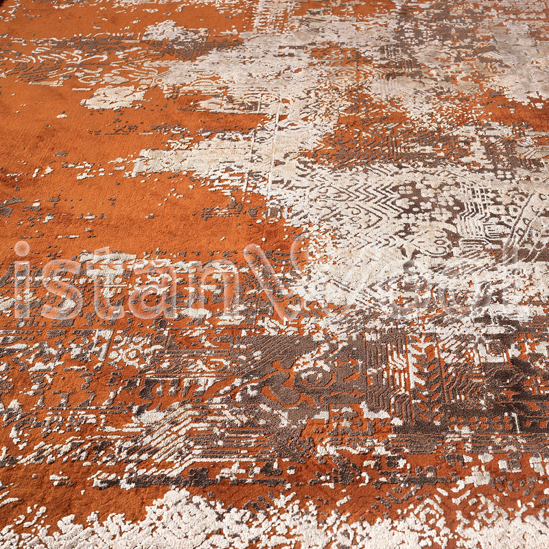 Alfombra Grande Moderna, Gruesa, Pelo con Relieve, Color Naranja. Colección Yildiz