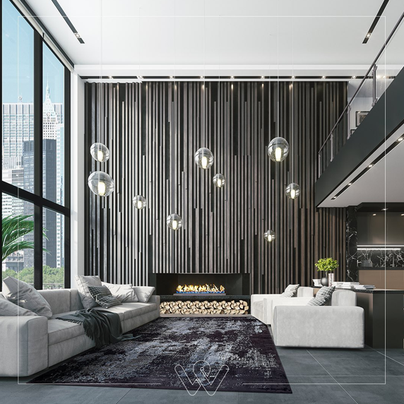 Alfombra Grande Moderna, Gruesa, Pelo con Relieve, Color Negro. Colección Yildiz