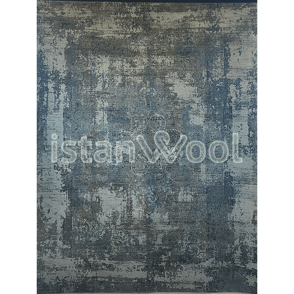 Alfombra  Moderna con Diseño, Gruesa, Pelo con Relieve, Color Azul con Gris. Colección Bebek.