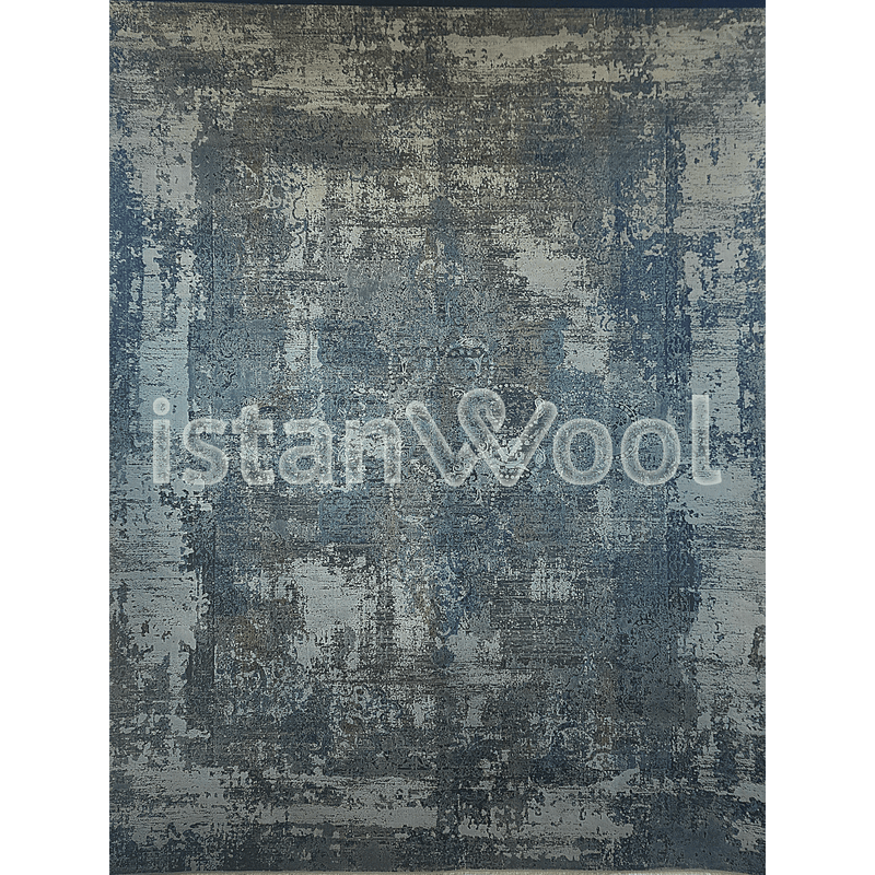 Alfombra  Moderna con Diseño, Gruesa, Pelo con Relieve, Color Azul con Gris. Colección Bebek.