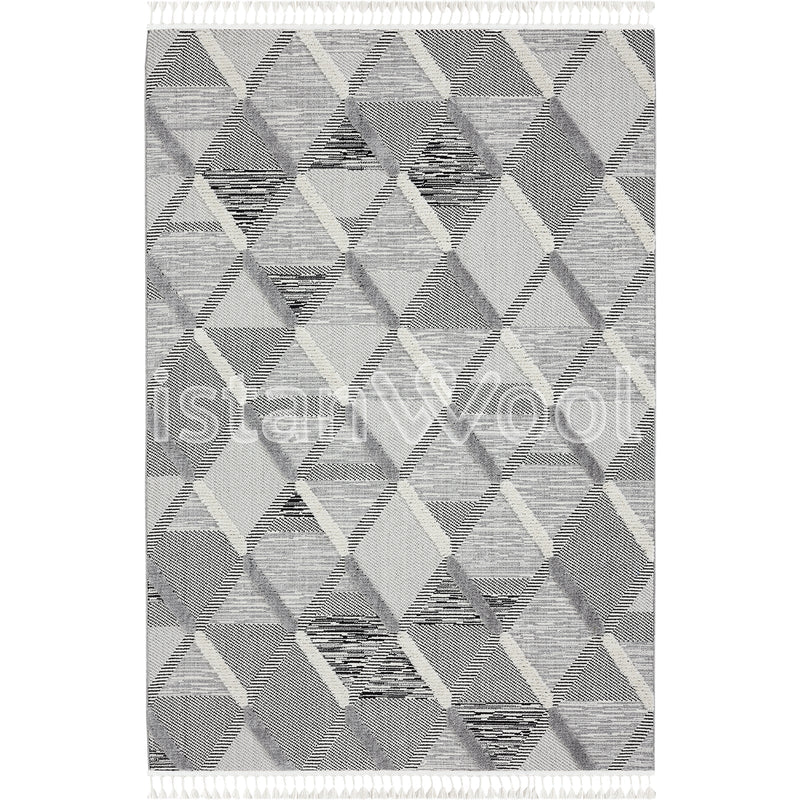 Alfombra Moderna con Diseños, Gruesa, Pelo Con Relieve, Color Blanca con Gris. Colección Uskudar