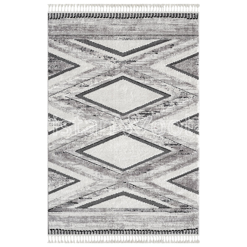 Alfombra Moderna con Diseños, Gruesa, Pelo Con Relieve, Color Gris con Blanco. Colección Uskudar.