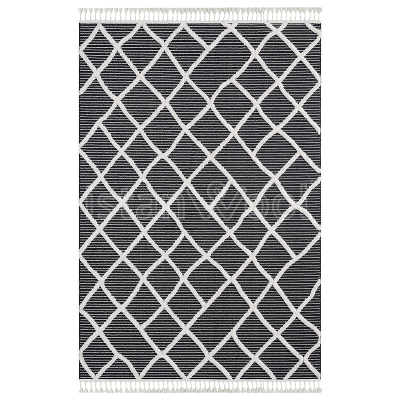 Alfombra Moderna con Diseños, Gruesa, Pelo Con Relieve, Color Negro. Colección Uskudar