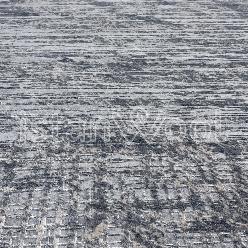 Alfombra  Moderna De Pasillo con Diseño, Gruesa, Pelo con Relieve, Color Gris. Colección Atakoy