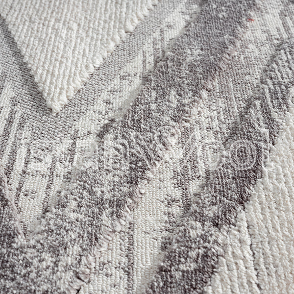 Alfombra Moderna Pelo Largo, Gris con Blanco. Colección Uskudar