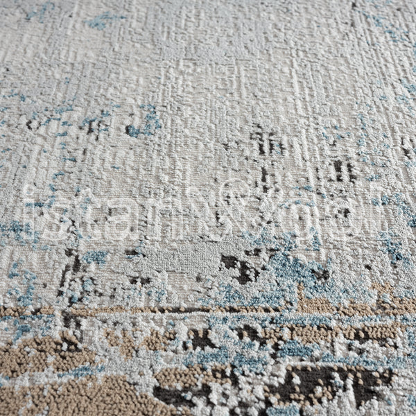 Alfombra Moderna, Gruesa, Pelo con Relieve, Color Azul con Dorado. Colección Kilyos
