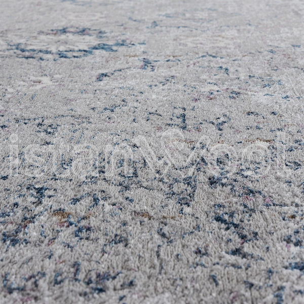 Alfombra  Moderna con Diseño Estilo Antiguo, Gruesa, Pelo con Relieve, Color Gris con Azul. Colección Atakoy