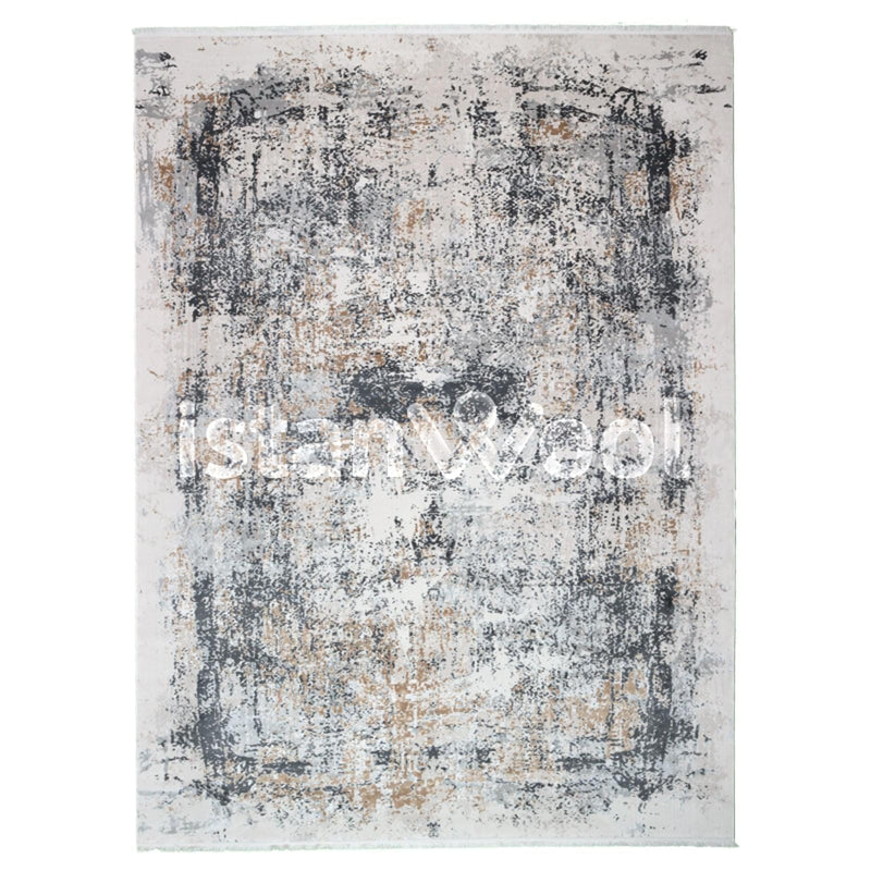 Alfombra  Moderna con Diseño, Gruesa, Pelo con Relieve, Color Blanco con Gris. Colección Ulus.
