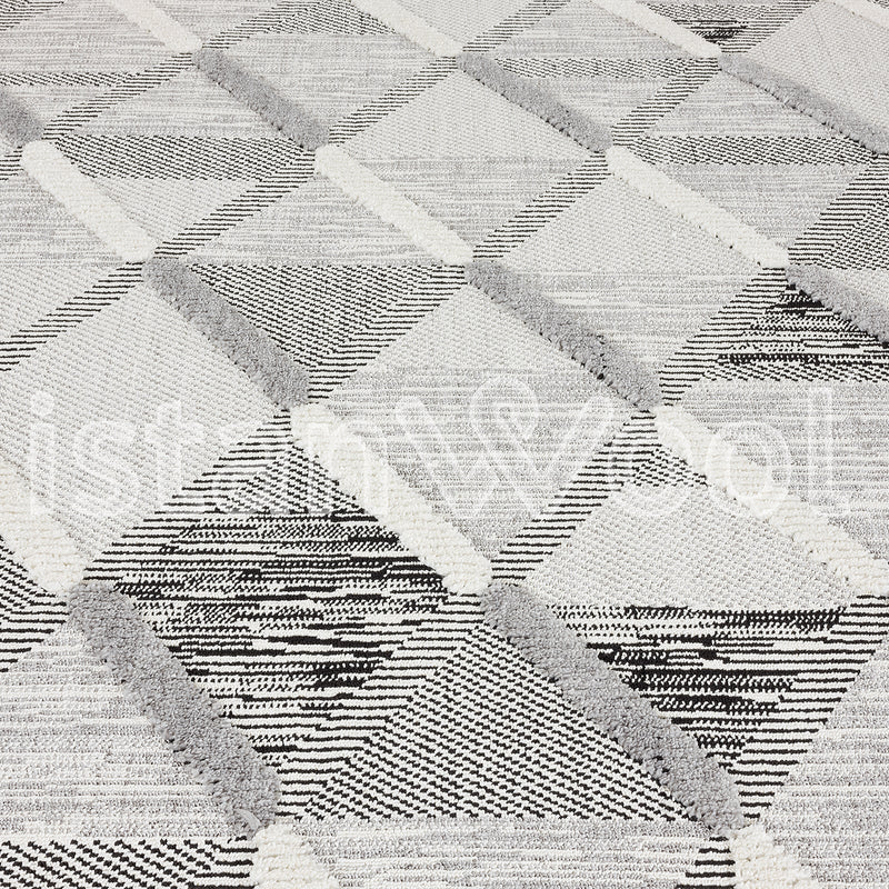 Alfombra Moderna con Diseños, Gruesa, Pelo Con Relieve, Color Blanca con Gris. Colección Uskudar