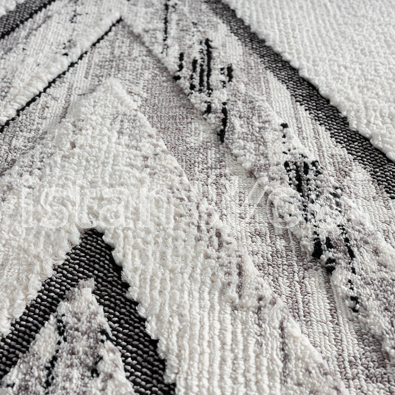 Alfombra Moderna con Diseños, Gruesa, Pelo Con Relieve, Color Gris con Blanco. Colección Uskudar.