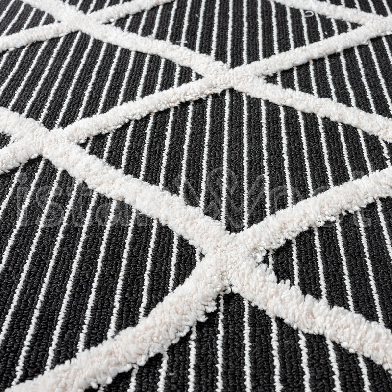 Alfombra Moderna con Diseños, Gruesa, Pelo Con Relieve, Color Negro. Colección Uskudar