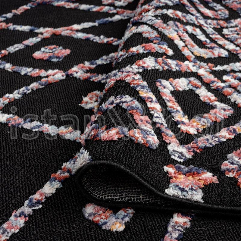 Alfombra Moderna con Diseños, Gruesa, Pelo Con Relieve, Color Negro. Colección Uskudar