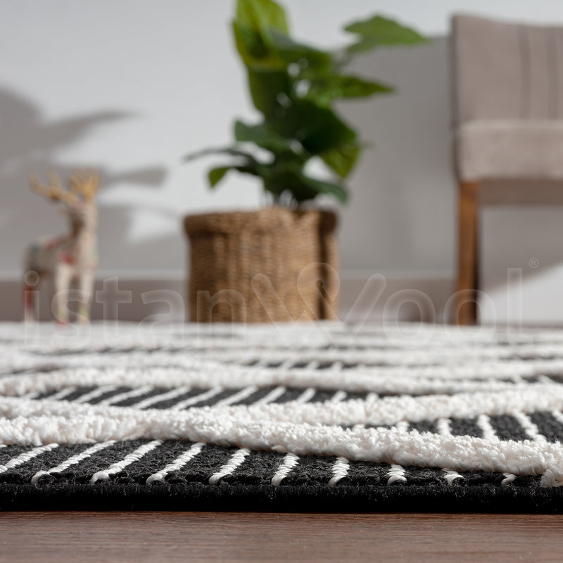 Alfombra Moderna con Diseños, Gruesa, Pelo Con Relieve, Color Negro. Colección Uskudar