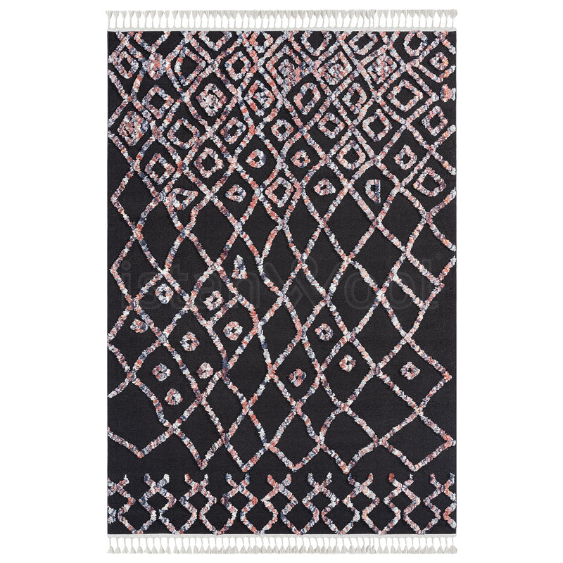 Alfombra Moderna con Diseños, Gruesa, Pelo Con Relieve, Color Negro. Colección Uskudar