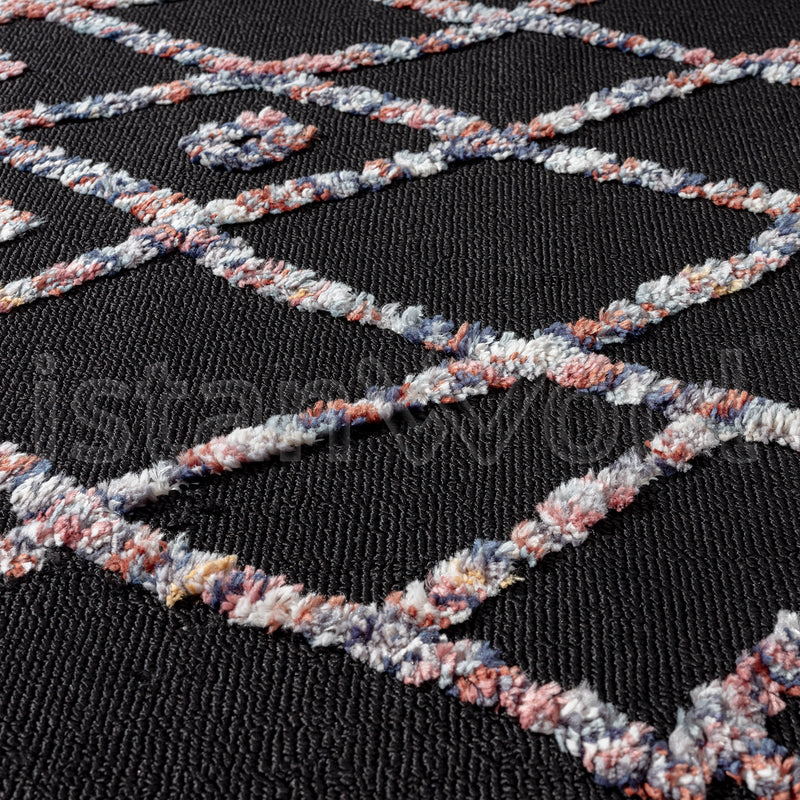 Alfombra Moderna con Diseños, Gruesa, Pelo Con Relieve, Color Negro. Colección Uskudar