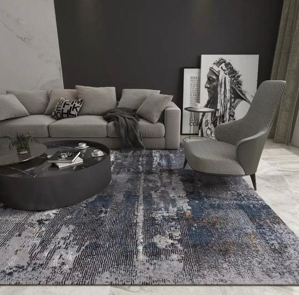 Alfombra  Moderna de Pasillo, Gruesa, Pelo con Relieve, Color Azul Oscuro y Negro. Colección Atakoy