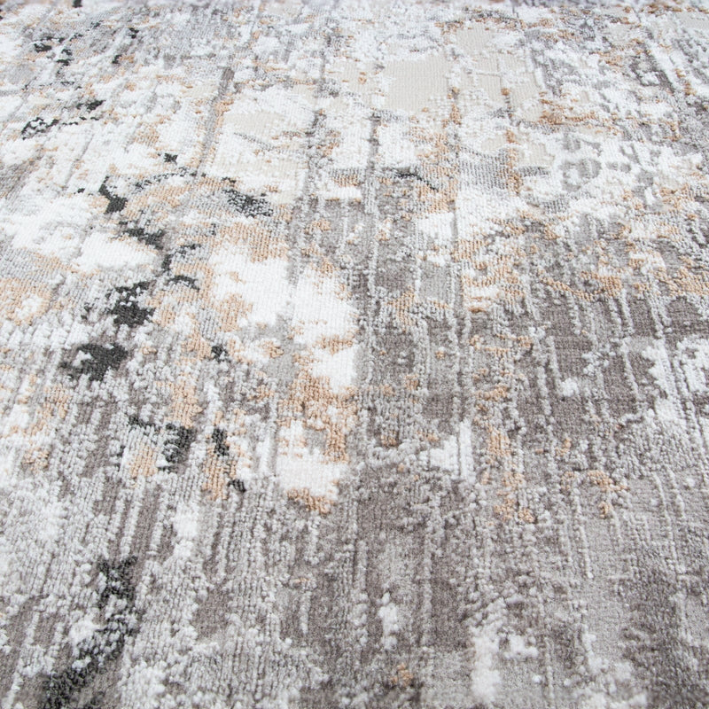 Alfombra Redonda Moderna con Diseño, Gruesa, Pelo con Relieve, Color Beige con Gris. Colección Kilyos