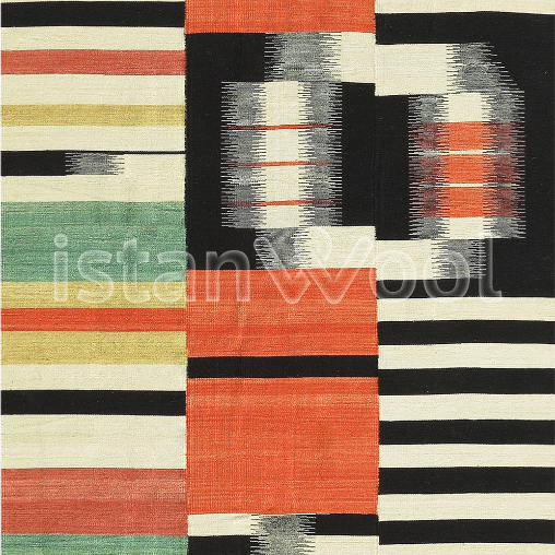 Alfombra Kilim Moderna de Lana Hecha a Mano, Multicolor. Colección Makalu