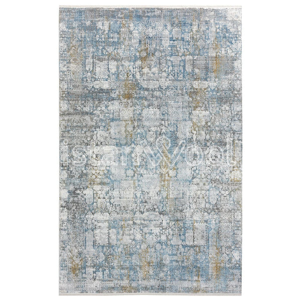 Alfombra  Moderna, Gruesa, Pelo con Relieve, Color Celeste con Dorado. Colección Bebek.