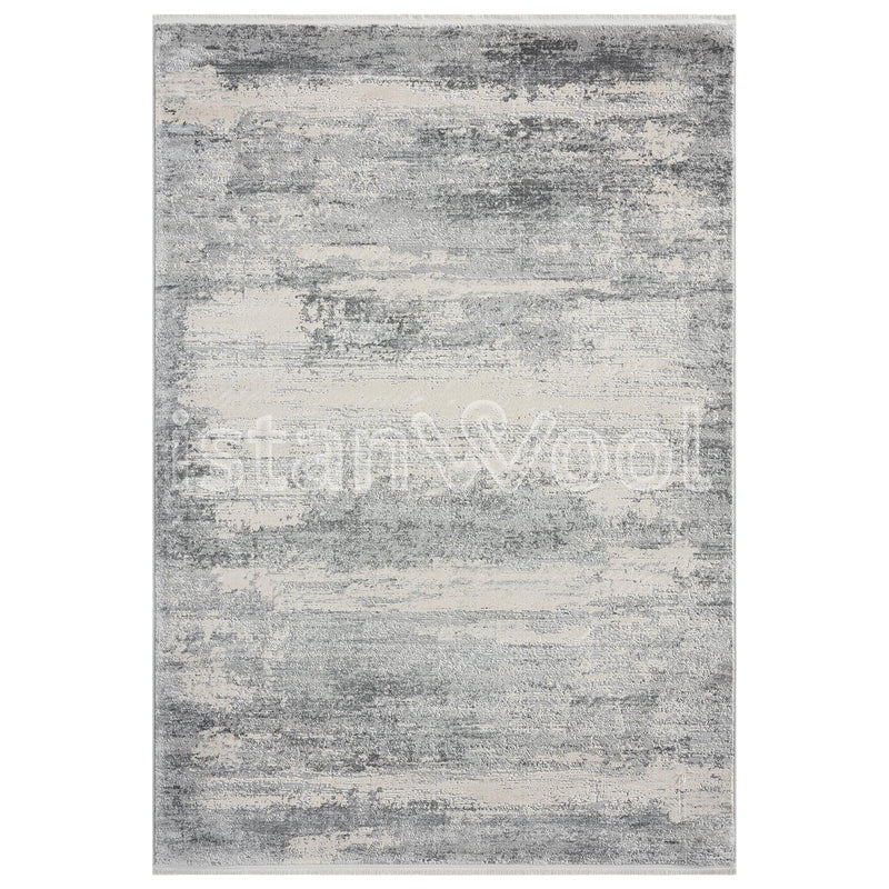 Alfombra  Moderna de Pasillo, Gruesa, Pelo con Relieve, Color Gris con Beige. Colección Atakoy