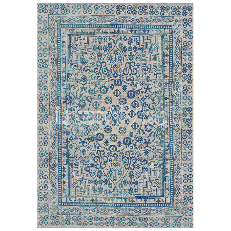 Alfombra Grande, Moderna Estilo Antiguo, Pelo Corto. Color Celeste con Rojo. Colección Sirkeci