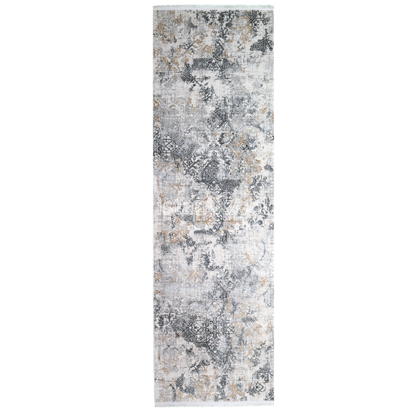 Alfombra Moderna con Diseño, Gruesa, Pelo con Relieve, Color Gris con Dorado. Colección Ulus.