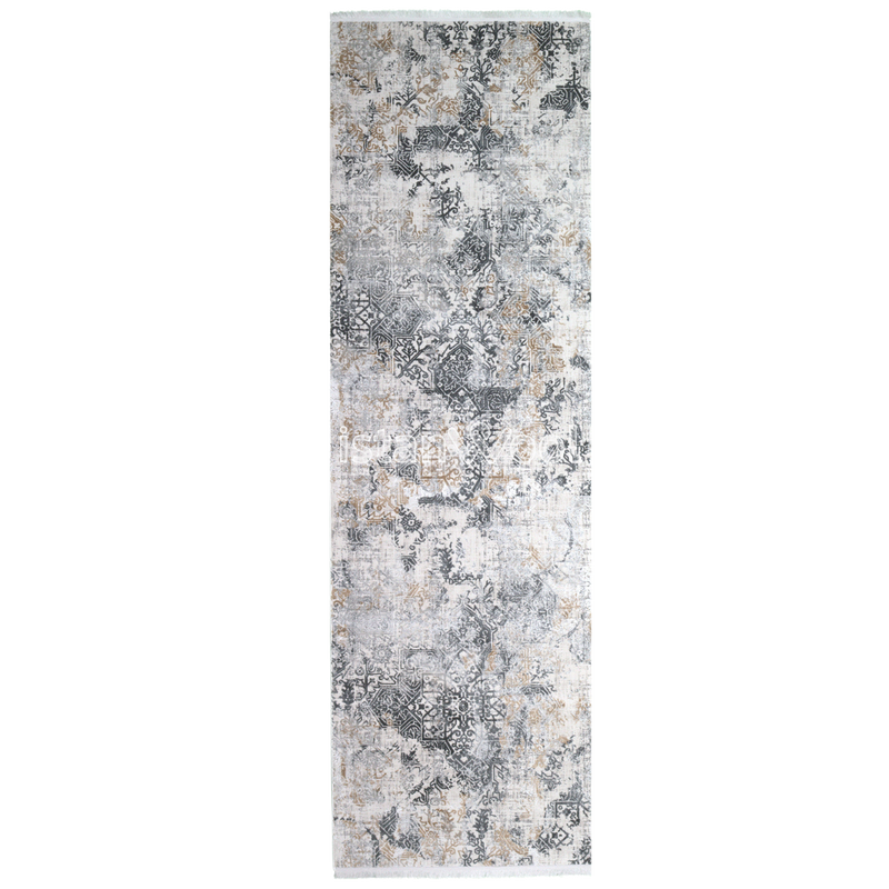 Alfombra Moderna con Diseño, Gruesa, Pelo con Relieve, Color Gris con Dorado. Colección Ulus.