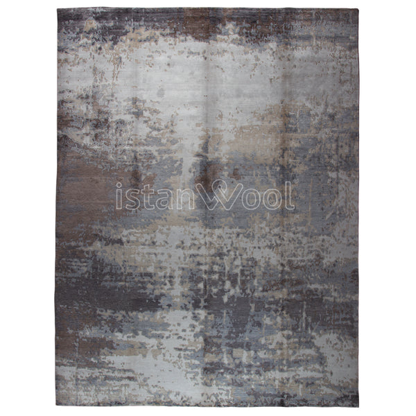 Alfombra Grande Moderna, Gruesa, Pelo con Relieve, Color gris con café y beige.  Colección Everest