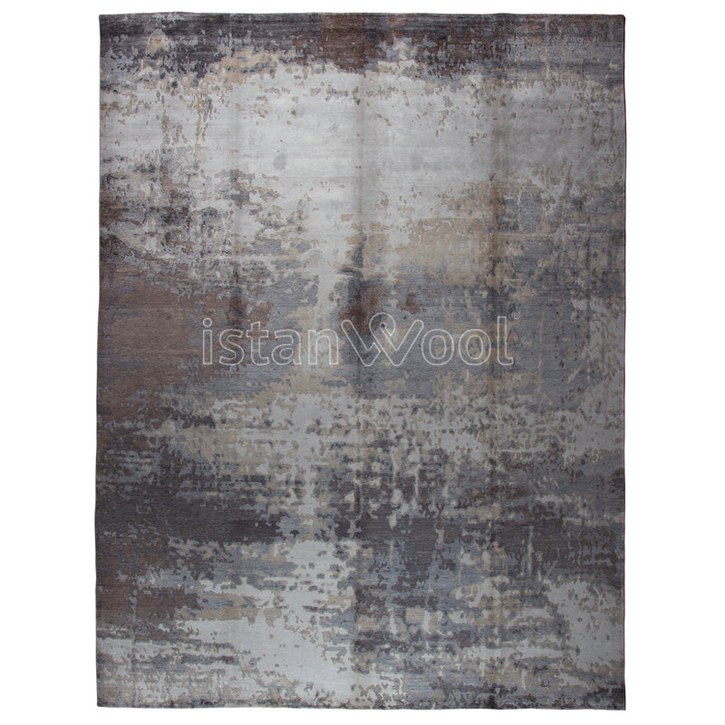 Alfombra Grande Moderna, Gruesa, Pelo con Relieve, Color gris con café y beige.  Colección Everest