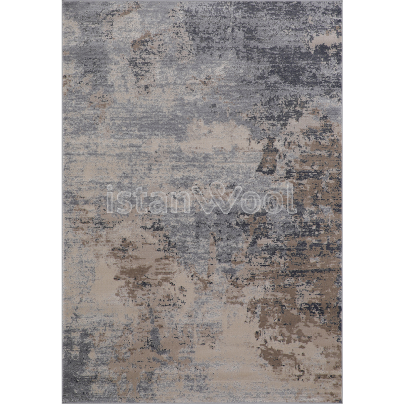 Alfombra Moderna con Diseño, Gruesa, Pelo con Relieve, Color Gris con Beige. Colección Atakoy