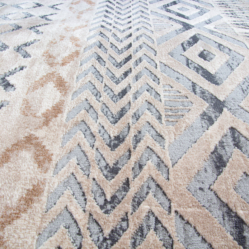 Alfombra Moderna con Diseño, Gruesa, Pelo con Relieve, Color Beige. Colección Atakoy