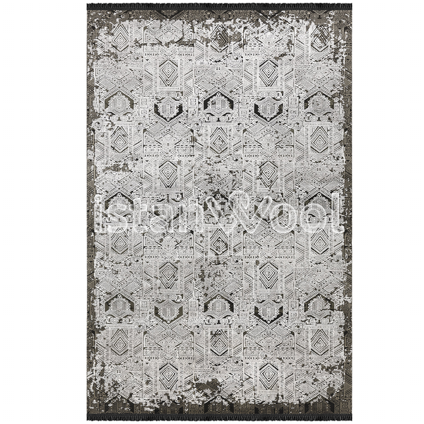 Alfombra Moderna Estilo Antiguo, Gruesa, Pelo con Relieve, Negra con Blanco.  Colección Ortakoy