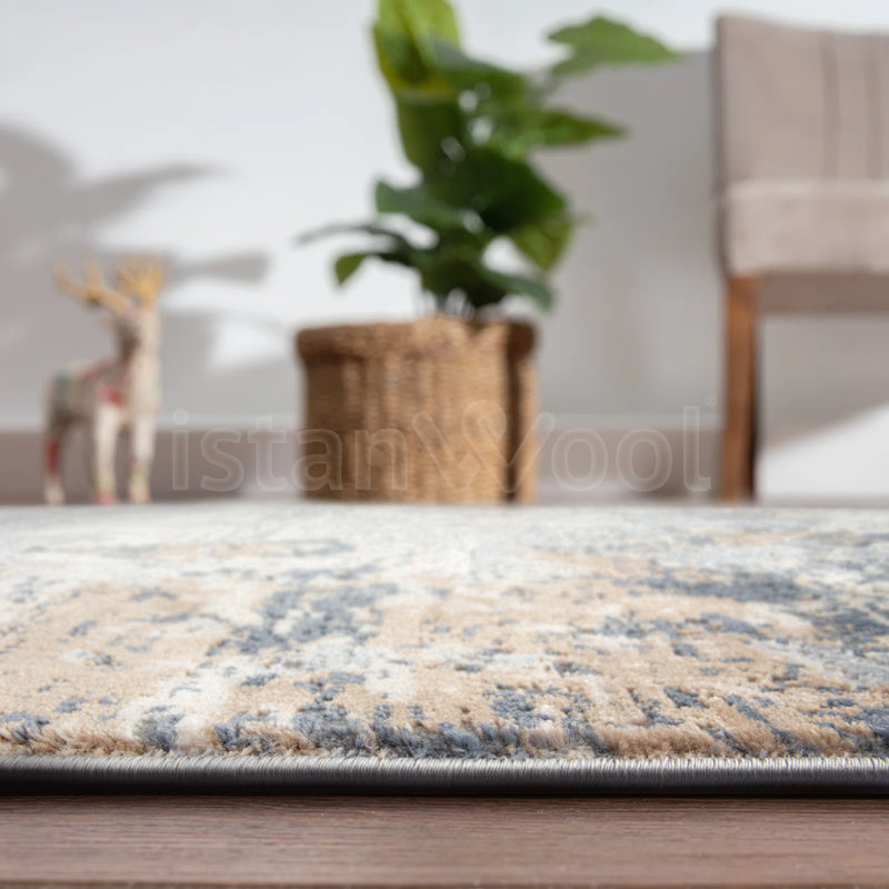 Alfombra Moderna con Diseño, Gruesa, Pelo con Relieve, Color Gris con Beige. Colección Atakoy