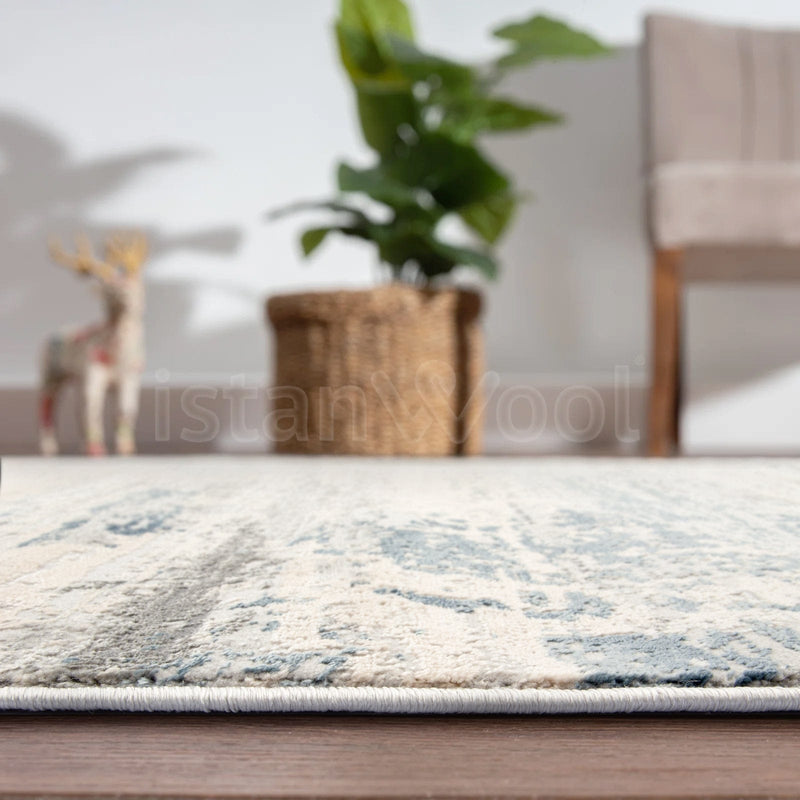 Alfombra Moderna con Diseño, Gruesa, Pelo con Relieve, Color Azul. Colección Atakoy.