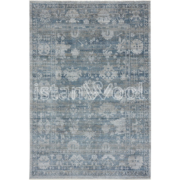 Alfombra Moderna Estilo Antiguo, Gruesa, Pelo Corto, Color Gris con Azul. Colección Riva.
