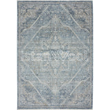 Alfombra Moderna Estilo Antiguo, Gruesa, Pelo Corto, Gris y Azul.  Colección Riva.