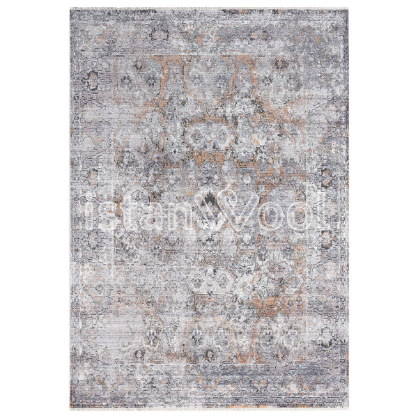 Alfombra Moderna Con Diseño, Gruesa, Pelo Corto, Color Gris con Naranja. Colección Riva.