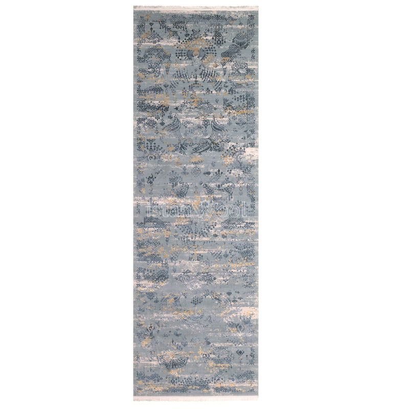 Alfombra Moderna Con Diseño, Gruesa, Pelo con Relieve, Color Azul con Amarillo. Colección Ulus.
