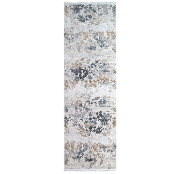 Alfombra Moderna con Diseño, Gruesa, Pelo con Relieve, Color Gris con Dorada. Colección Ulus.