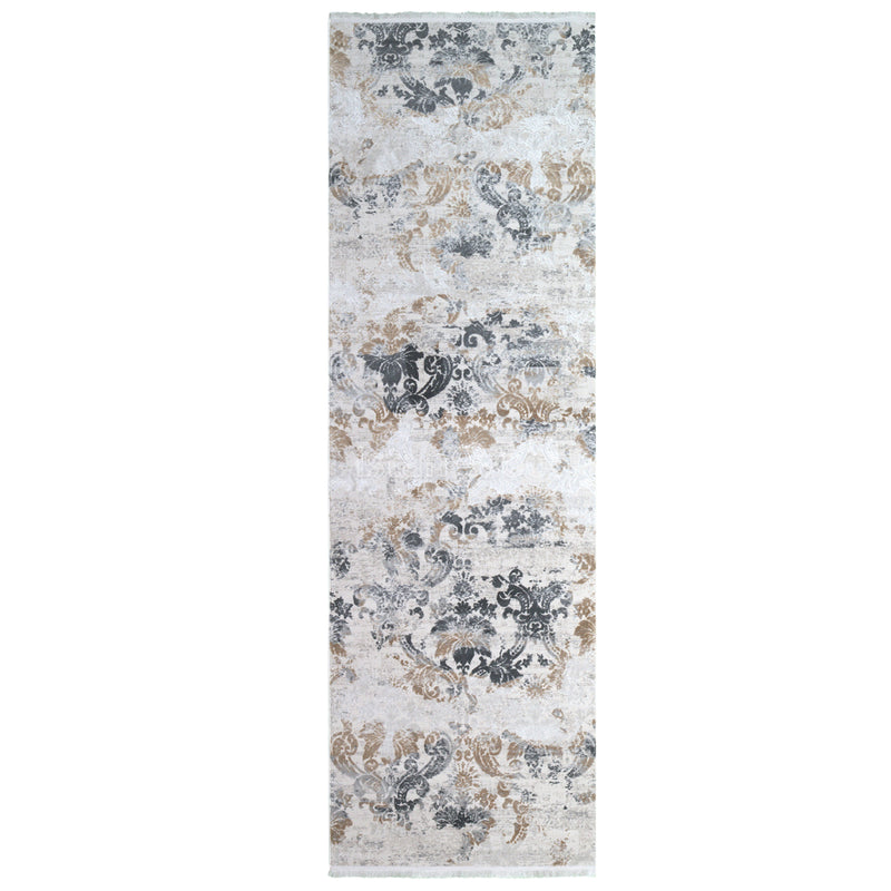 Alfombra Moderna con Diseño, Gruesa, Pelo con Relieve, Color Gris con Dorada. Colección Ulus.
