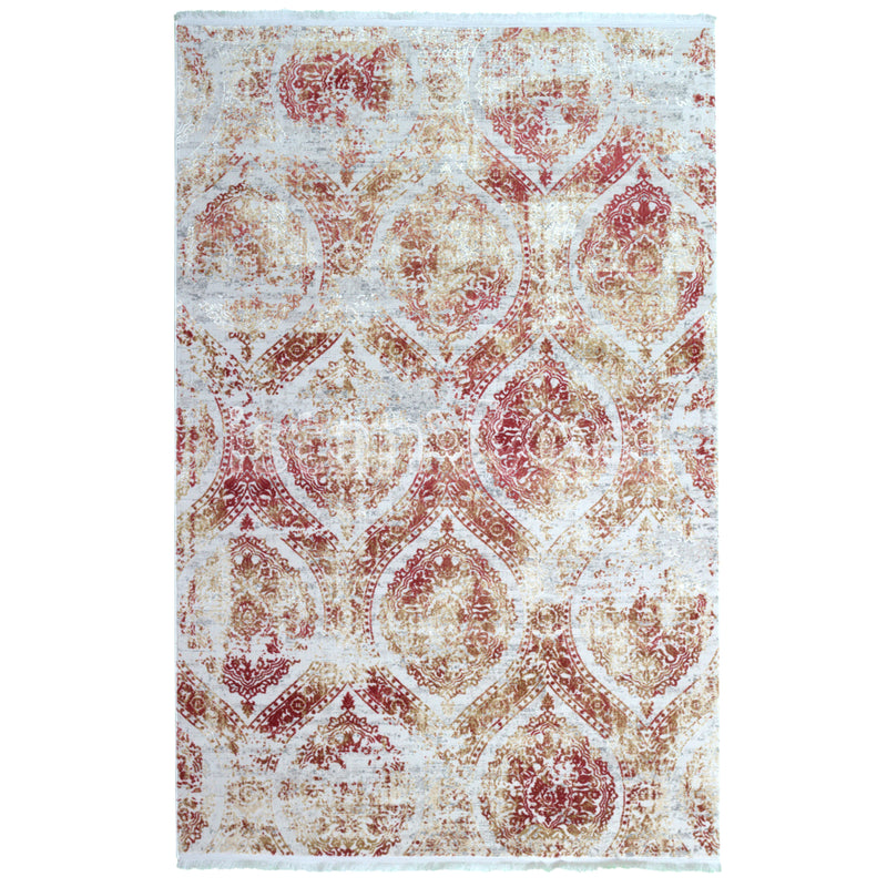 Alfombra Moderna con Diseño Estilo Antiguo, Gruesa, Pelo con Relieve, Color Rojo. Colección Ulus.