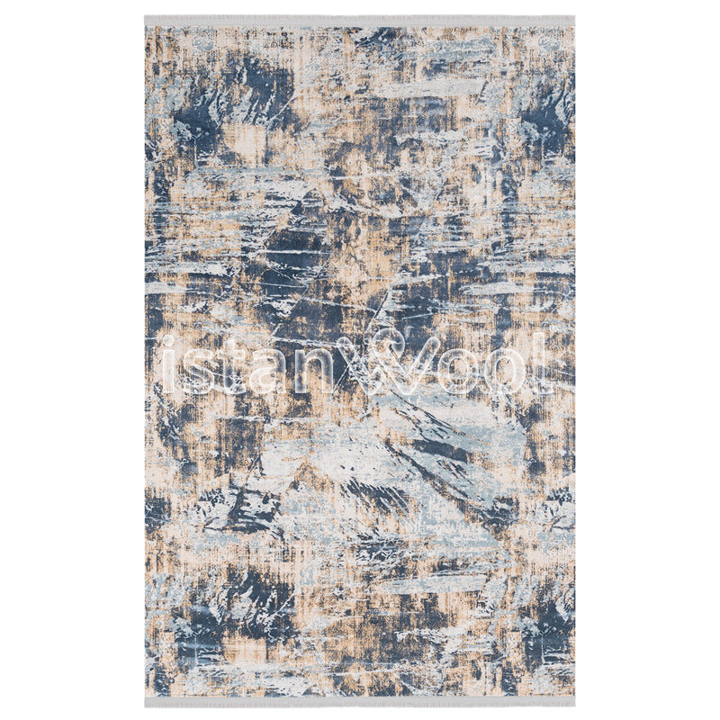 Alfombra Moderna con Diseño, Gruesa, Pelo con Relieve, color Azul con Amarillo. Colección Ulus.
