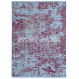 Alfombra Moderna con Diseño, Gruesa, Pelo con Relieve, Color Celeste con Rojo. Colección Ulus.