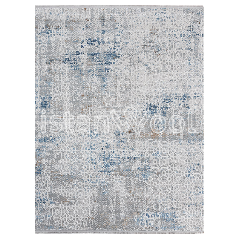 Alfombra Grande Moderna, Gruesa, Pelo con Relieve, color Azul con Gris. Colección Ulus.